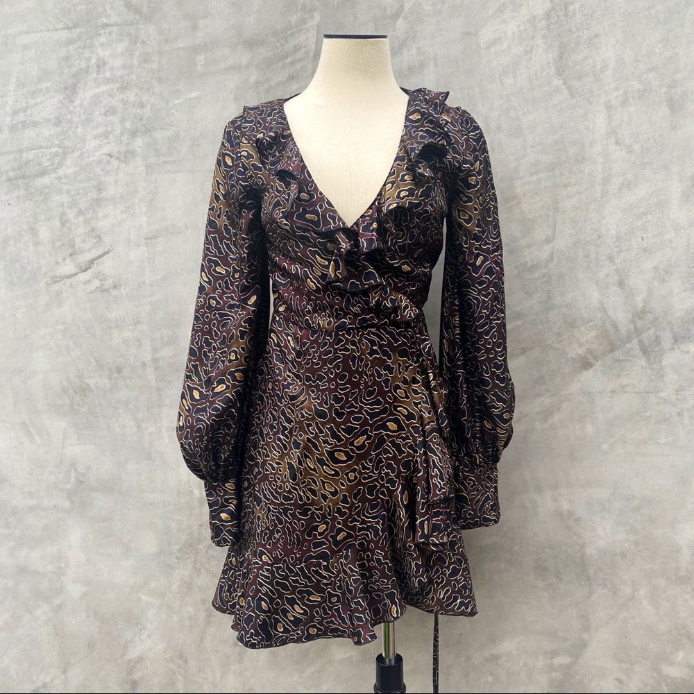 Elodie K Silk Abstract Animal Print Wrap Dress Sm